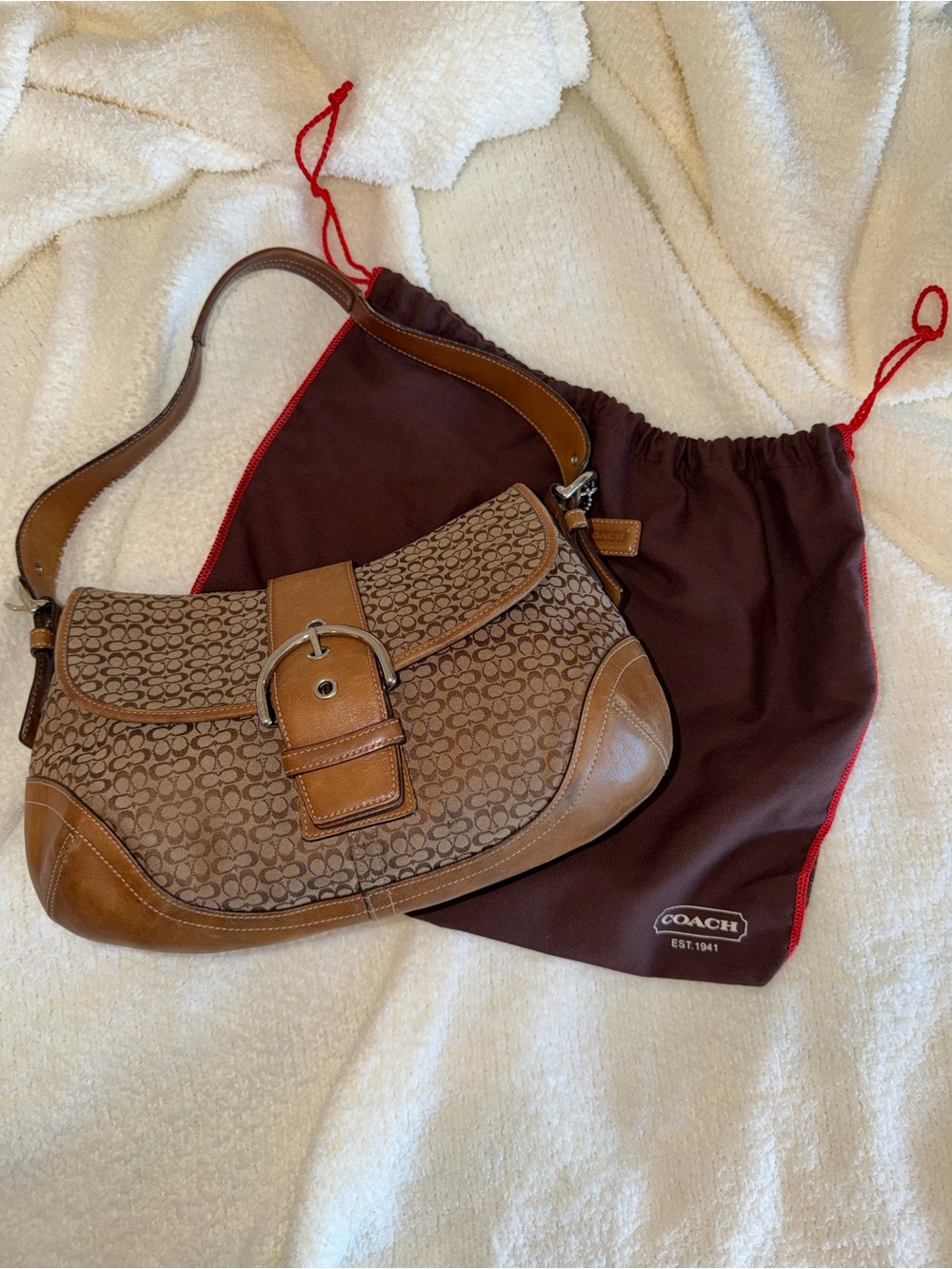 VINTAGE Y2K Coach Tan & Brown Signature Canvas Shoulder Bag